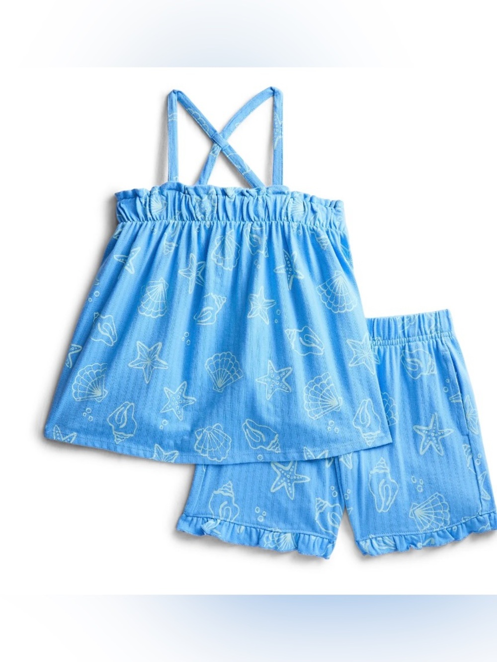 NWT Wonder Nation Girls 2-Piece Trapeze Top & Shorts Set Blue Seashell Size 5